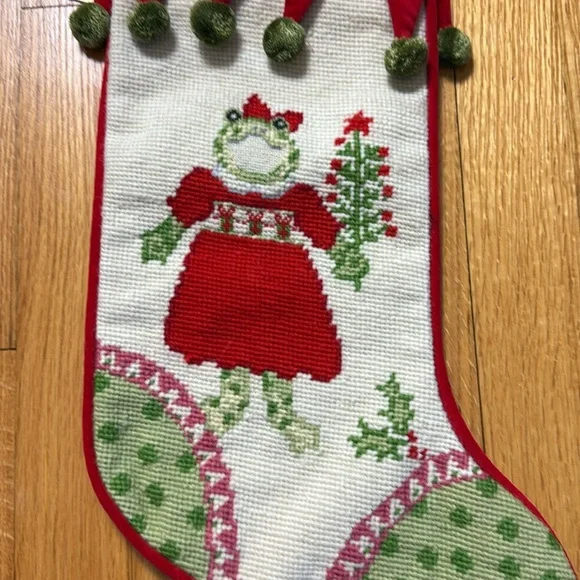 Brand New Needlepoint Christmas Stocking with Girl Frog - Picture 4 of 8